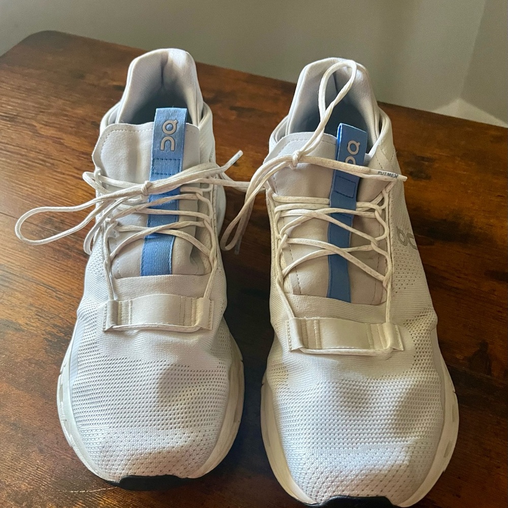 On Running White and Blue Men's Athletic Shoes